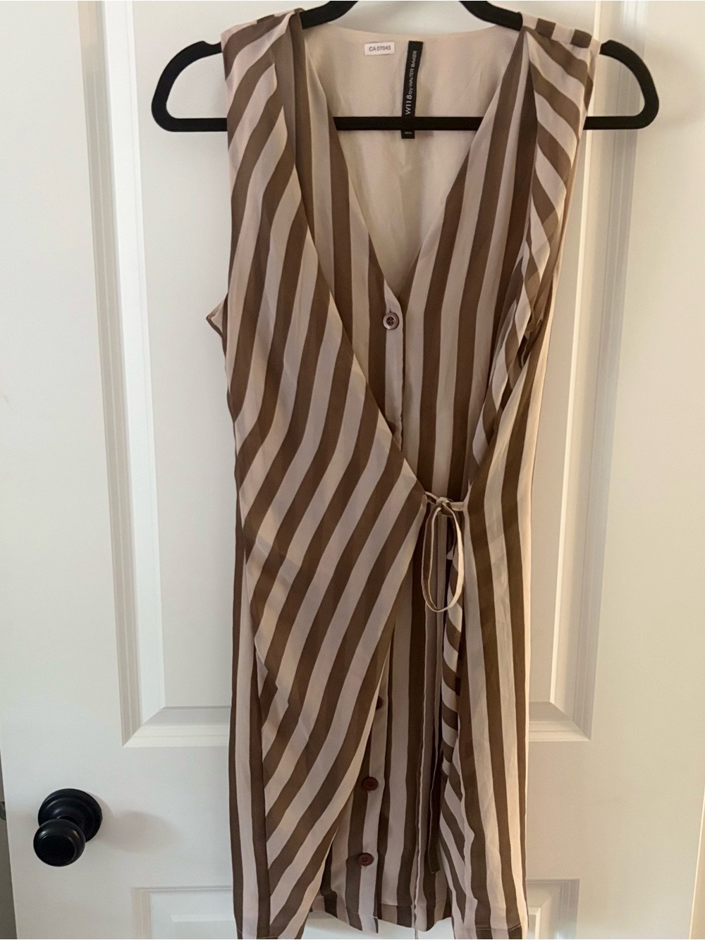 W118 by Walter Baker Brown & Cream Striped Sleeveless Wrap Midi Dress